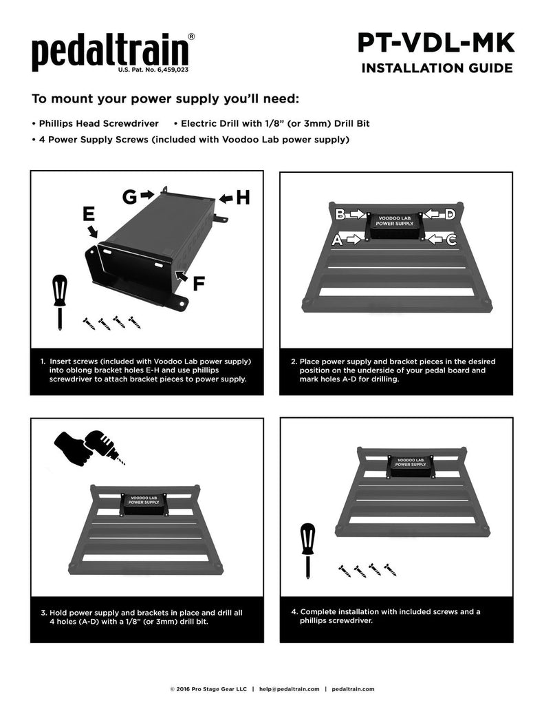 voodoo lab pedal board Pedaltrain Voodoo Lab Power Supply Mounting Kit for Novo, Classic, XD and Terra Series (PT-VDL-MK)